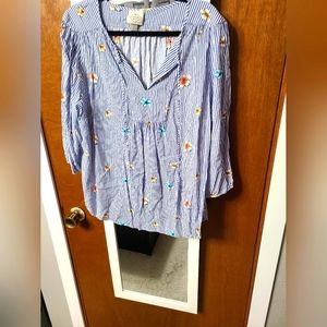 Blue floral and striped shirt